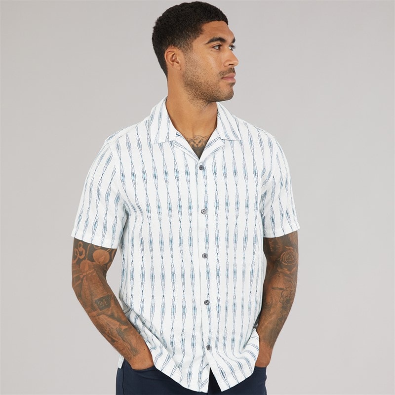 Ted Baker Mens Yiannis Short Sleeve Relaxed Diamond Shirt Teal Blue - Image 3