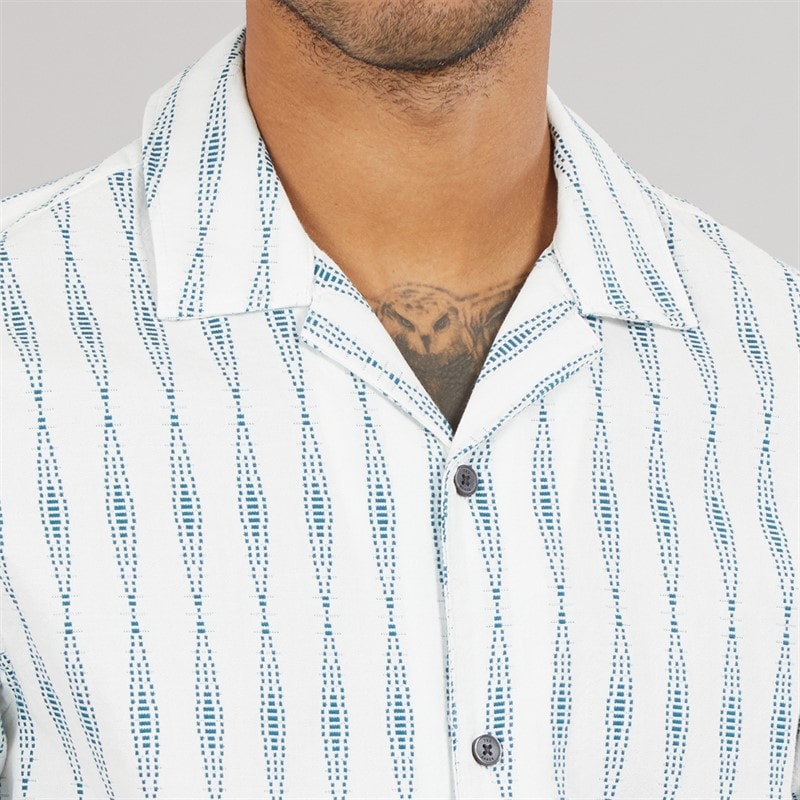 Ted Baker Mens Yiannis Short Sleeve Relaxed Diamond Shirt Teal Blue - Image 4