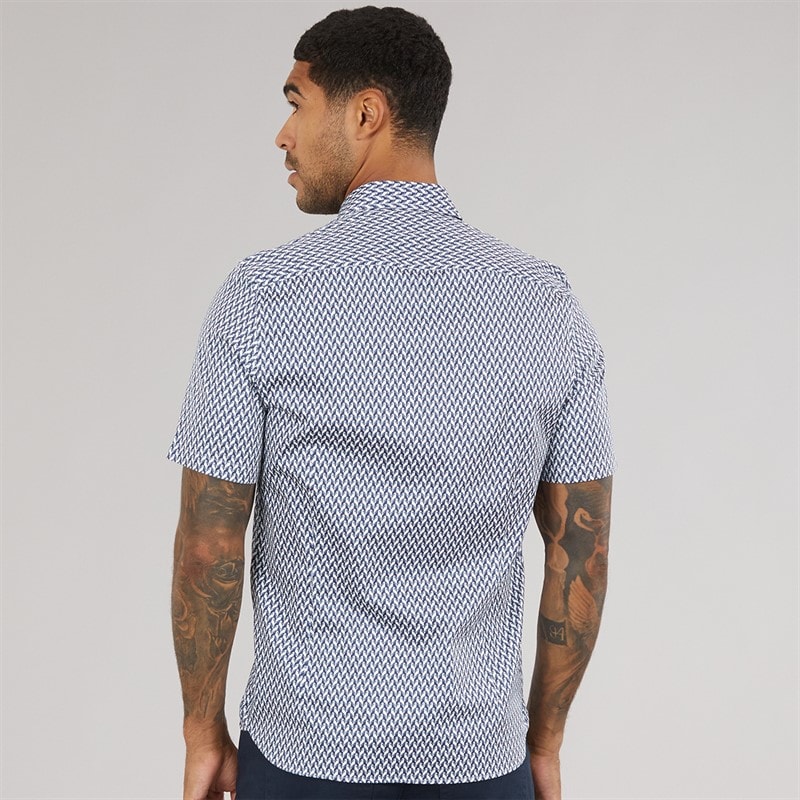 Ted Baker Mens Lacesho Short Sleeve Geo Printed Shirt Navy - Image 2