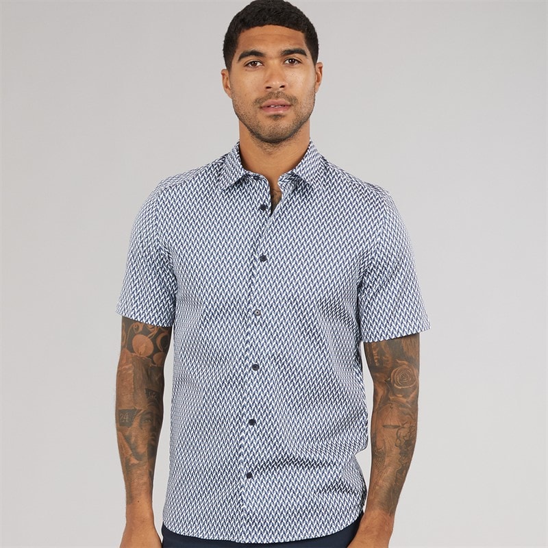 Ted Baker Mens Lacesho Short Sleeve Geo Printed Shirt Navy - Image 3