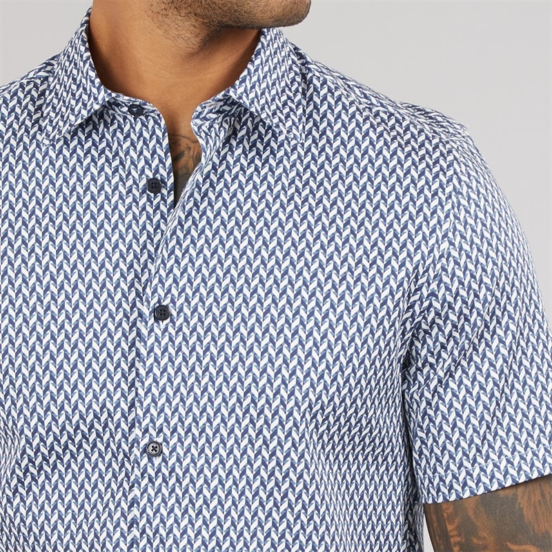 Ted Baker Mens Lacesho Short Sleeve Geo Printed Shirt Navy - Image 5