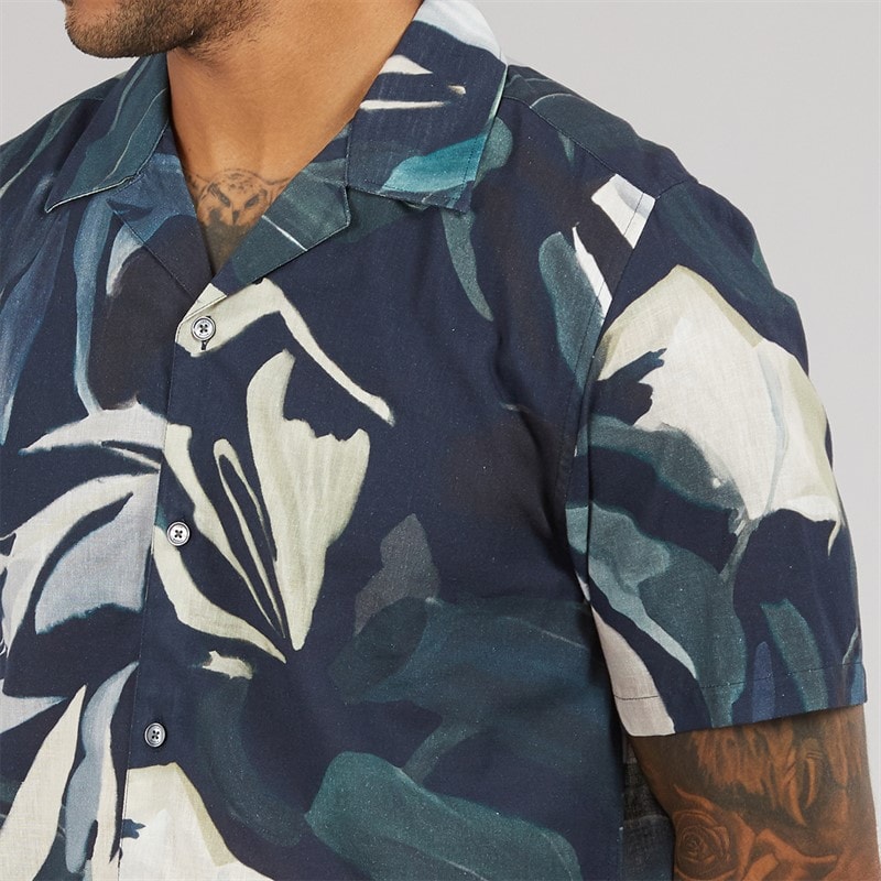 Ted Baker Mens Rognski Short Sleeve Relaxed Fit Tropical Floral Shirt Multi - Image 4