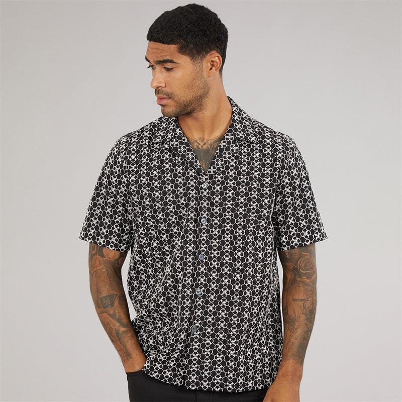 Ted Baker Mens Finlays Short Sleeve Relaxed Embroidered Shirt Black - Image 3