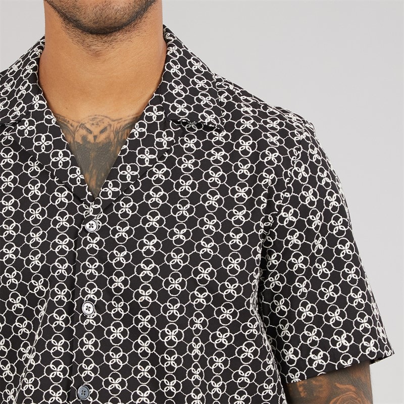 Ted Baker Mens Finlays Short Sleeve Relaxed Embroidered Shirt Black - Image 5