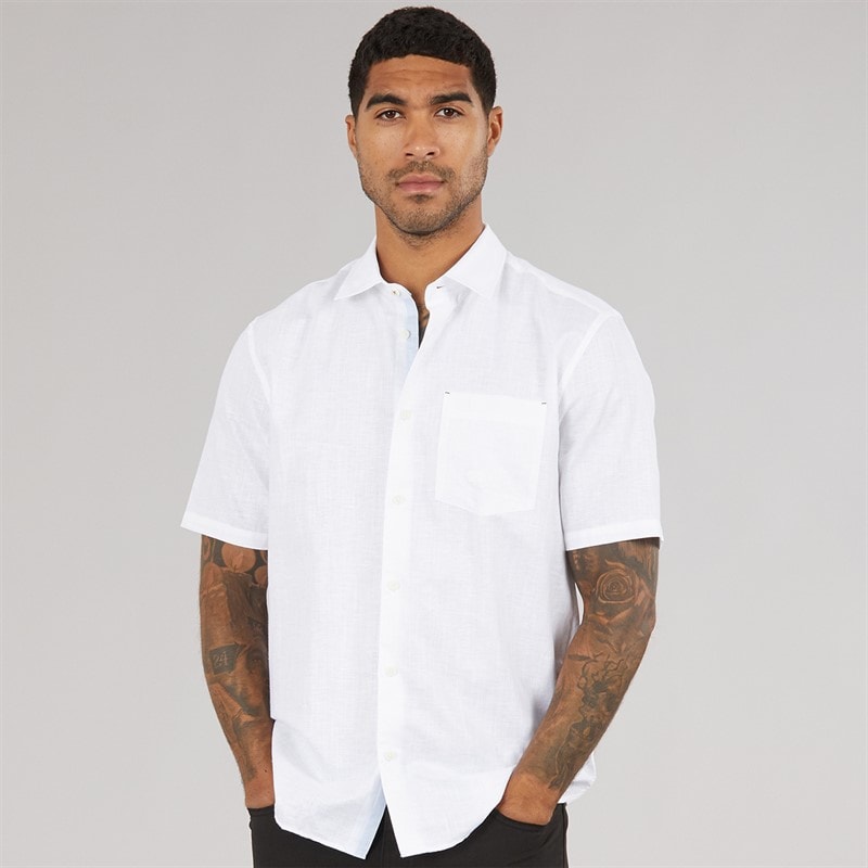 Ted Baker Mens Palomas Short Sleeve Linen Shirt White