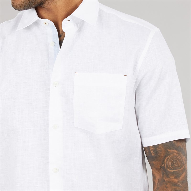 Ted Baker Mens Palomas Short Sleeve Linen Shirt White - Image 3