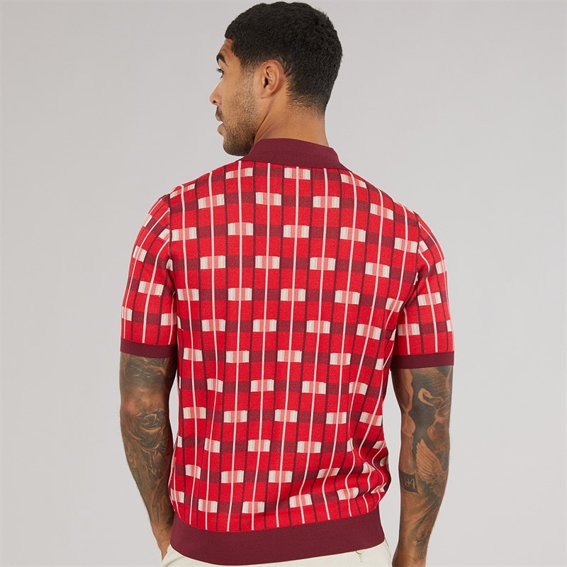 Ted Baker Mens Airon Zip Neck Jacquard Polo Shirt Red - Image 2