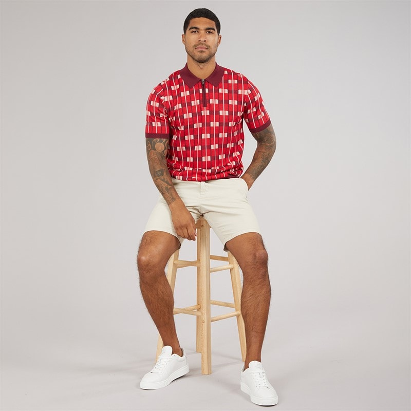 Ted Baker Mens Airon Zip Neck Jacquard Polo Shirt Red - Image 4