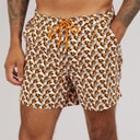 Ted Baker Mens Joris Geometric Seersucker Swim Shorts Burnt Orange