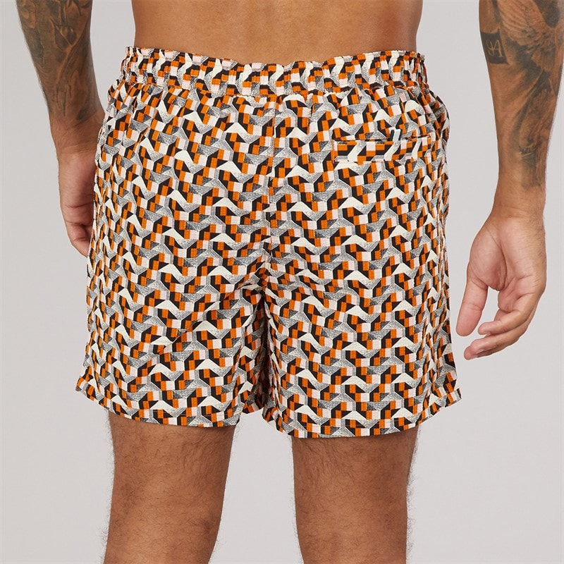 Ted Baker Mens Joris Geometric Seersucker Swim Shorts Burnt Orange - Image 2