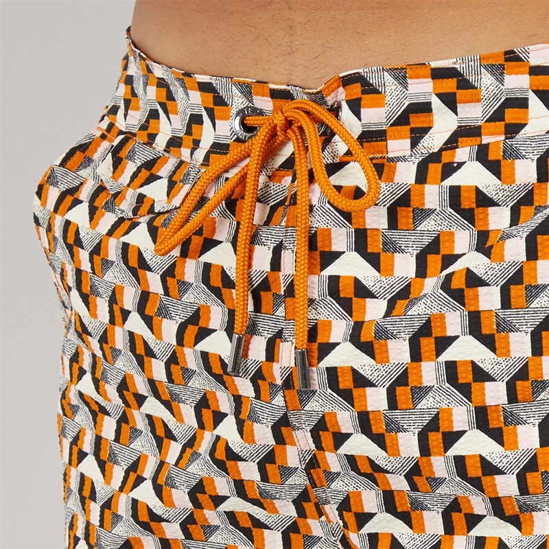 Ted Baker Mens Joris Geometric Seersucker Swim Shorts Burnt Orange - Image 3