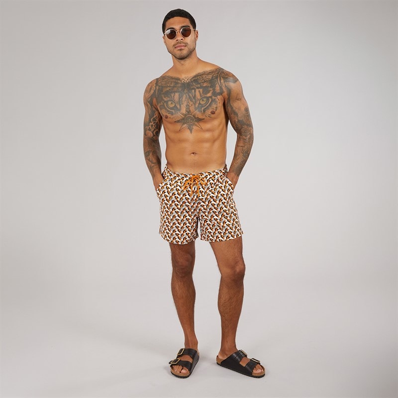 Ted Baker Mens Joris Geometric Seersucker Swim Shorts Burnt Orange - Image 4