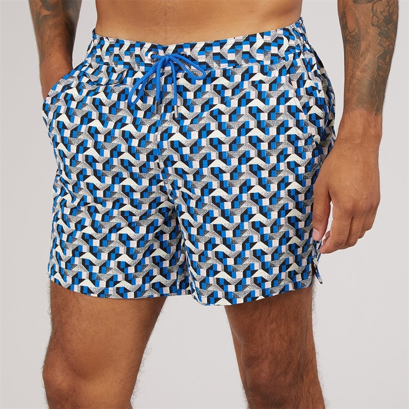 Ted Baker Mens Joris Geometric Seersucker Swim Shorts Blue