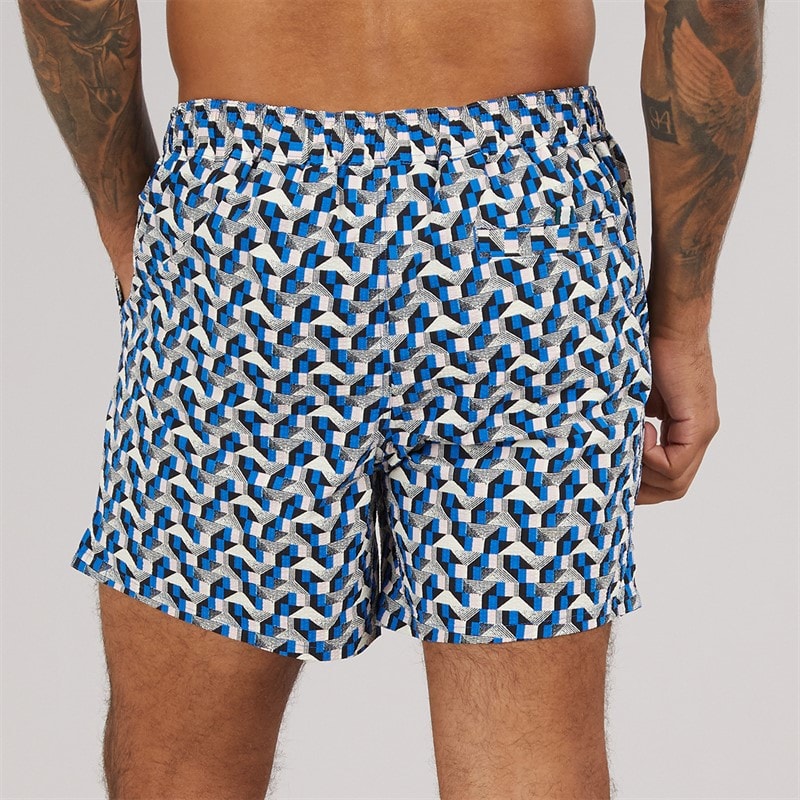 Ted Baker Mens Joris Geometric Seersucker Swim Shorts Blue - Image 2