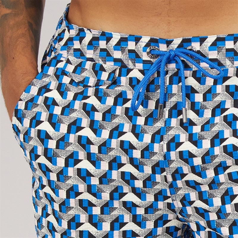 Ted Baker Mens Joris Geometric Seersucker Swim Shorts Blue - Image 3