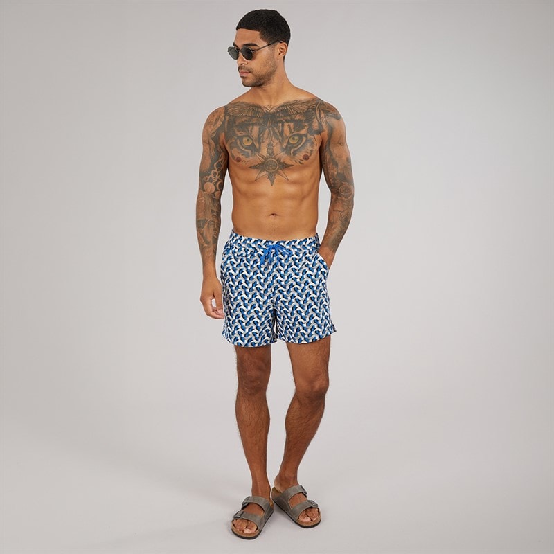 Ted Baker Mens Joris Geometric Seersucker Swim Shorts Blue - Image 4