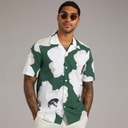 Ted Baker Mens Hebbden Short Sleeve Relaxed Floral Shirt Dark Green
