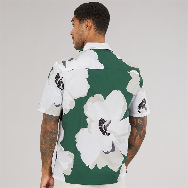 Ted Baker Mens Hebbden Short Sleeve Relaxed Floral Shirt Dark Green - Image 2