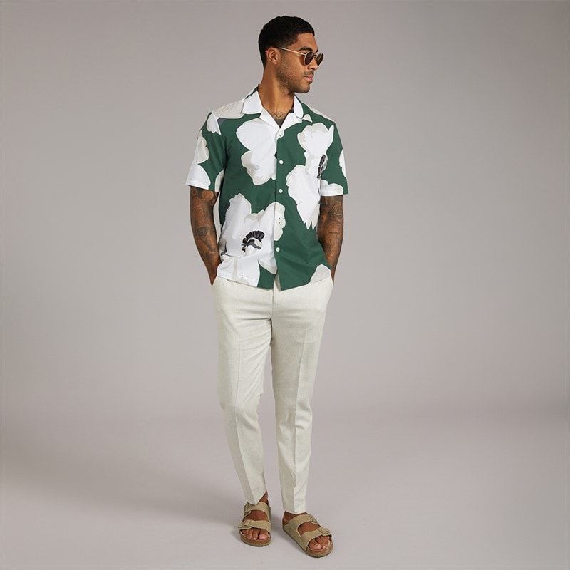 Ted Baker Mens Hebbden Short Sleeve Relaxed Floral Shirt Dark Green - Image 4