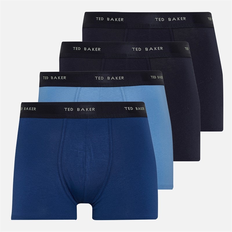 Ted Baker Mens Four Pack Cotton Trunks Navy/Estate Blue/Riviera Navy