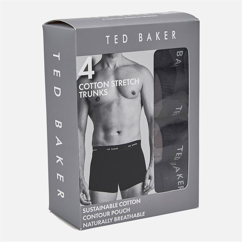 Ted Baker Mens Four Pack Cotton Trunks Black/Grey - Image 2