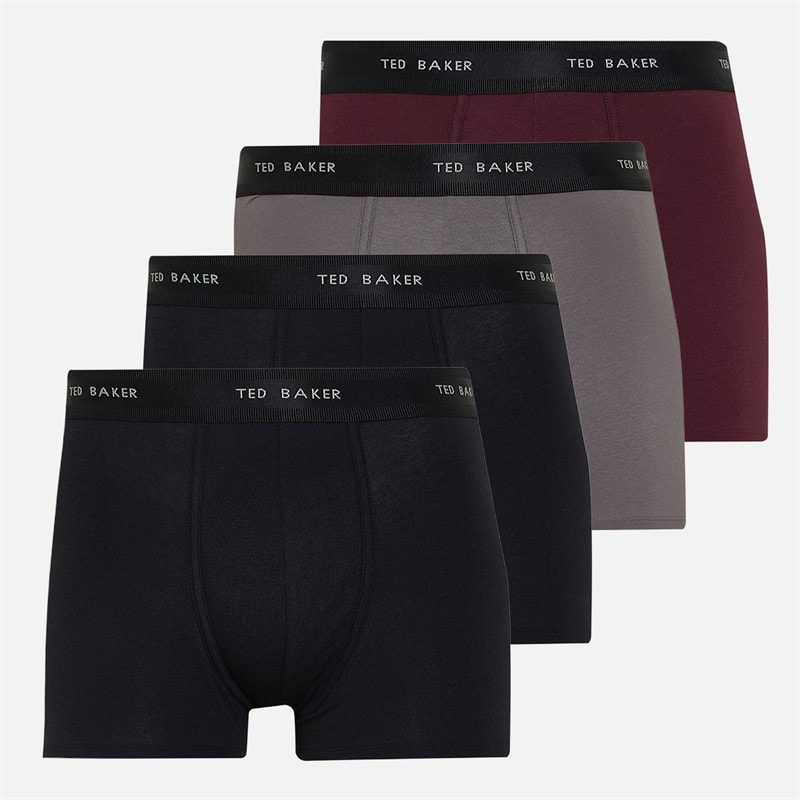 Ted Baker Mens Four Pack Cotton Trunks Black/Grey/Winetasting/Black
