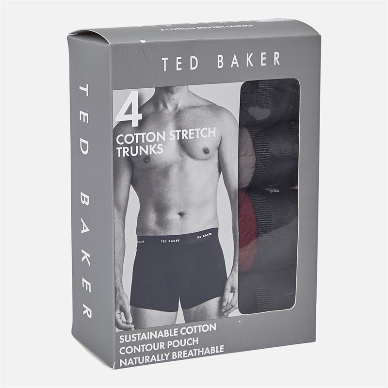 Ted Baker Mens Four Pack Cotton Trunks Black/Grey/Winetasting/Black - Image 2
