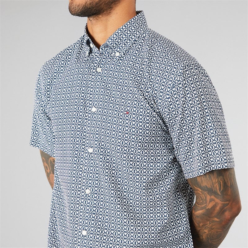 Tommy Hilfiger Mens Lightweight Geo Short Sleeve Shirt Night Sky/Ivory Silk - Image 3