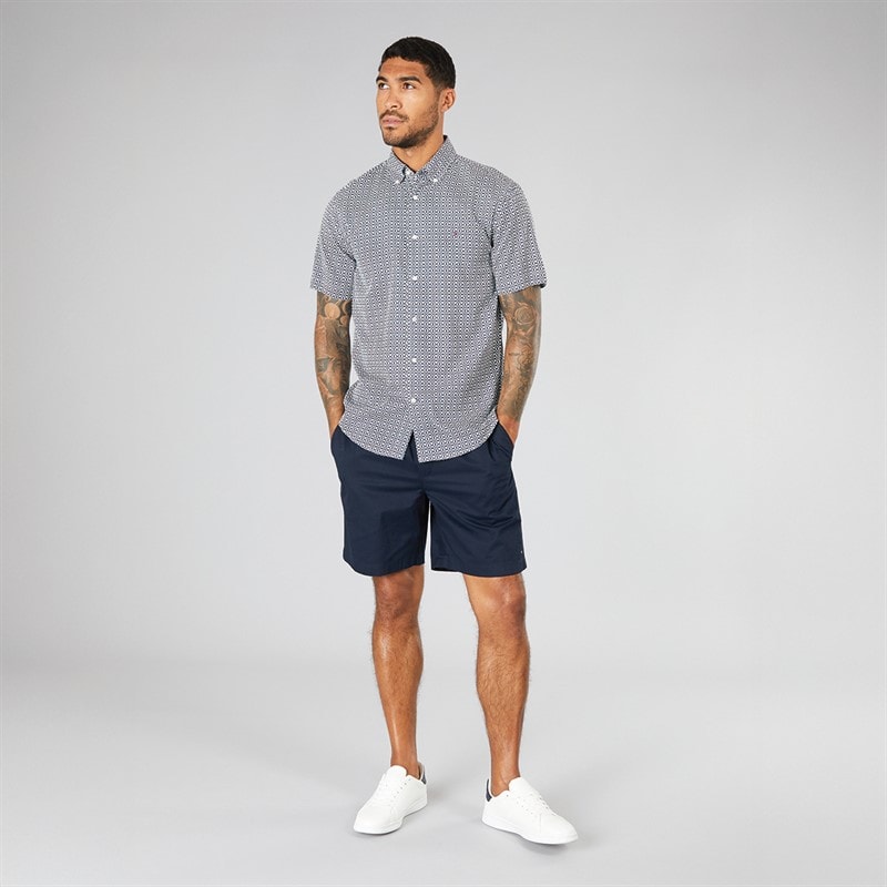 Tommy Hilfiger Mens Lightweight Geo Short Sleeve Shirt Night Sky/Ivory Silk - Image 4