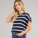 Tommy Hilfiger Womens Gold Button T-Shirt Dark Night Navy/Ivory Silk Stripe Dark Night Navy/Ivory Silk Stp