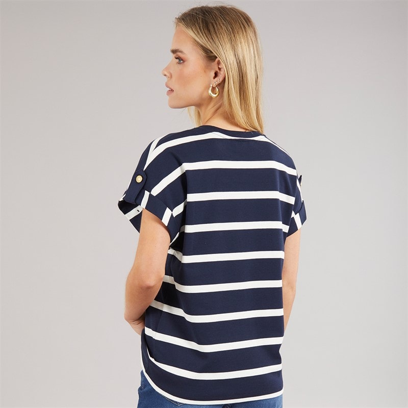 Tommy Hilfiger Womens Gold Button T-Shirt Dark Night Navy/Ivory Silk Stripe Dark Night Navy/Ivory Silk Stp - Image 2