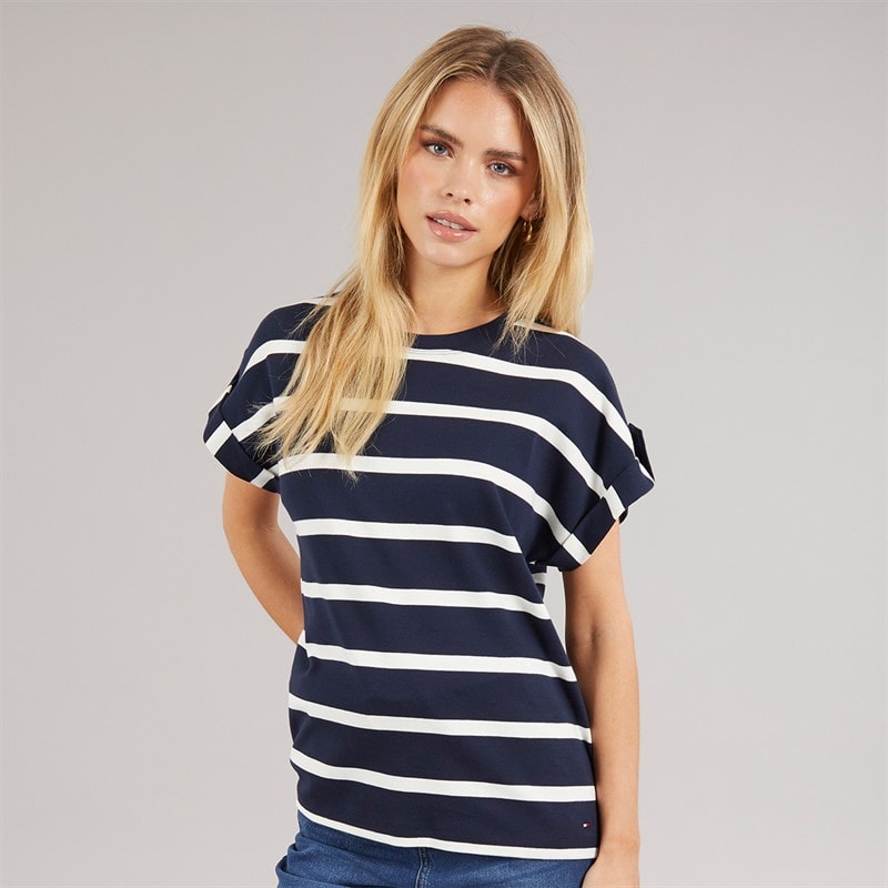 Tommy Hilfiger Womens Gold Button T-Shirt Dark Night Navy/Ivory Silk Stripe Dark Night Navy/Ivory Silk Stp - Image 5