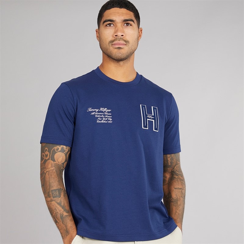 Tommy Hilfiger Mens Varsity Hilfiger T-Shirt Preppy Navy - Image 2