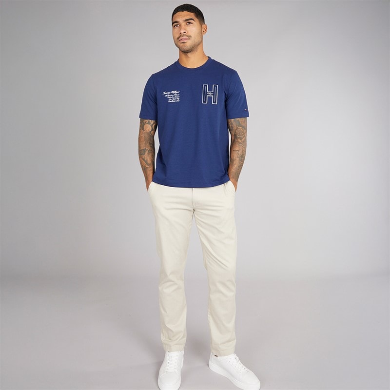 Tommy Hilfiger Mens Varsity Hilfiger T-Shirt Preppy Navy - Image 4
