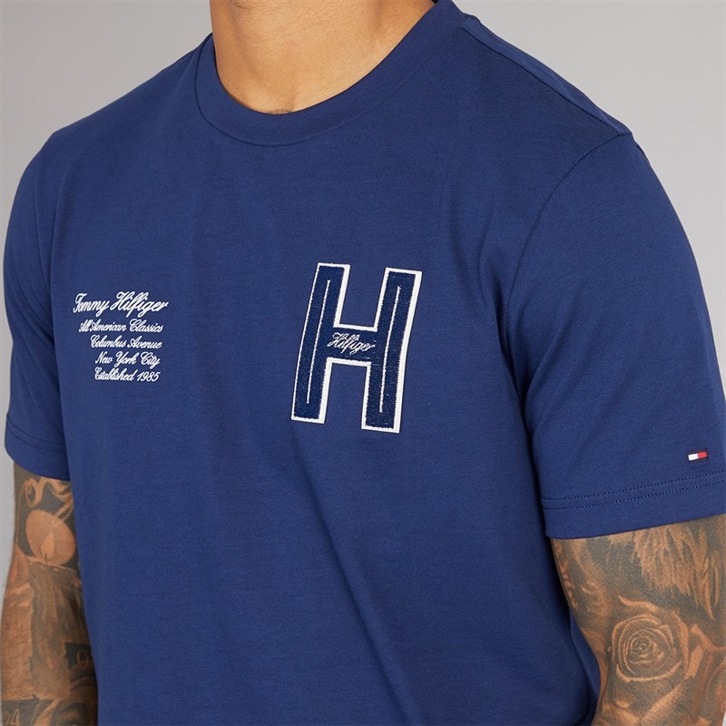 Tommy Hilfiger Mens Varsity Hilfiger T-Shirt Preppy Navy - Image 5