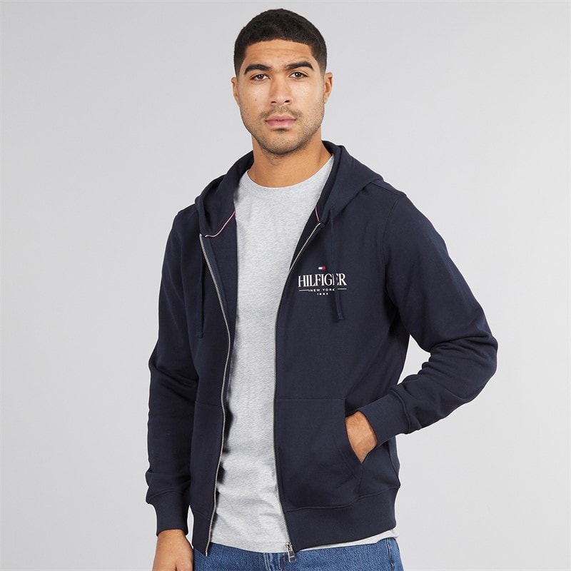 Tommy Hilfiger Mens Hilfiger Stacked Zip Through Hoodie Desert Sky - Image 1