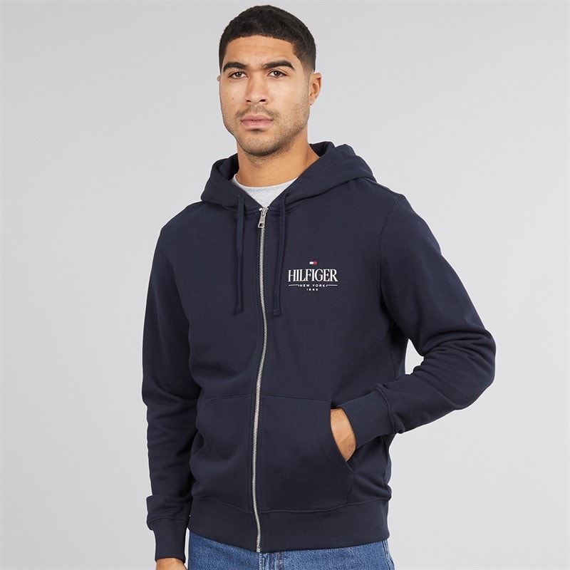 Tommy Hilfiger Mens Hilfiger Stacked Zip Through Hoodie Desert Sky - Image 3