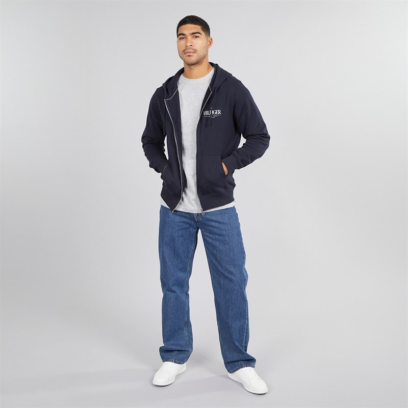 Tommy Hilfiger Mens Hilfiger Stacked Zip Through Hoodie Desert Sky - Image 4