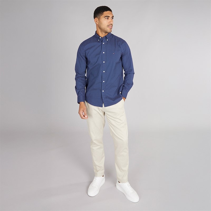 Tommy Hilfiger Mens Flex Poplin Shirt Preppy Navy/Newsprint - Image 4