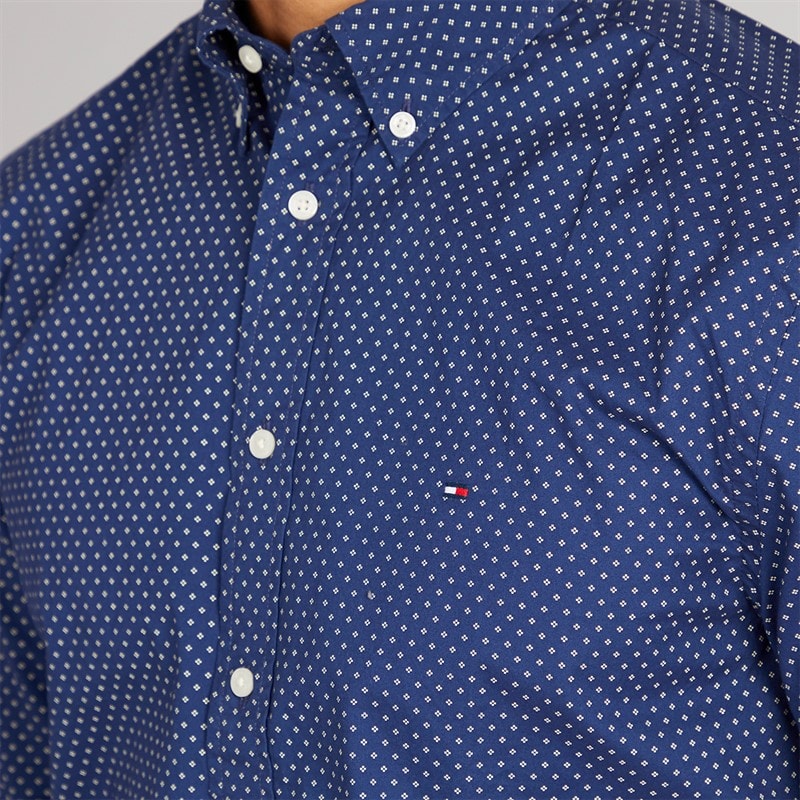 Tommy Hilfiger Mens Flex Poplin Shirt Preppy Navy/Newsprint - Image 5