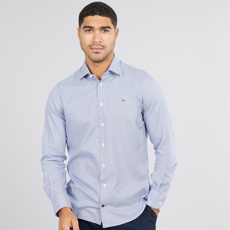 Tommy Hilfiger Mens Twill Geo Shirt Optic White/Preppy Navy - Image 1