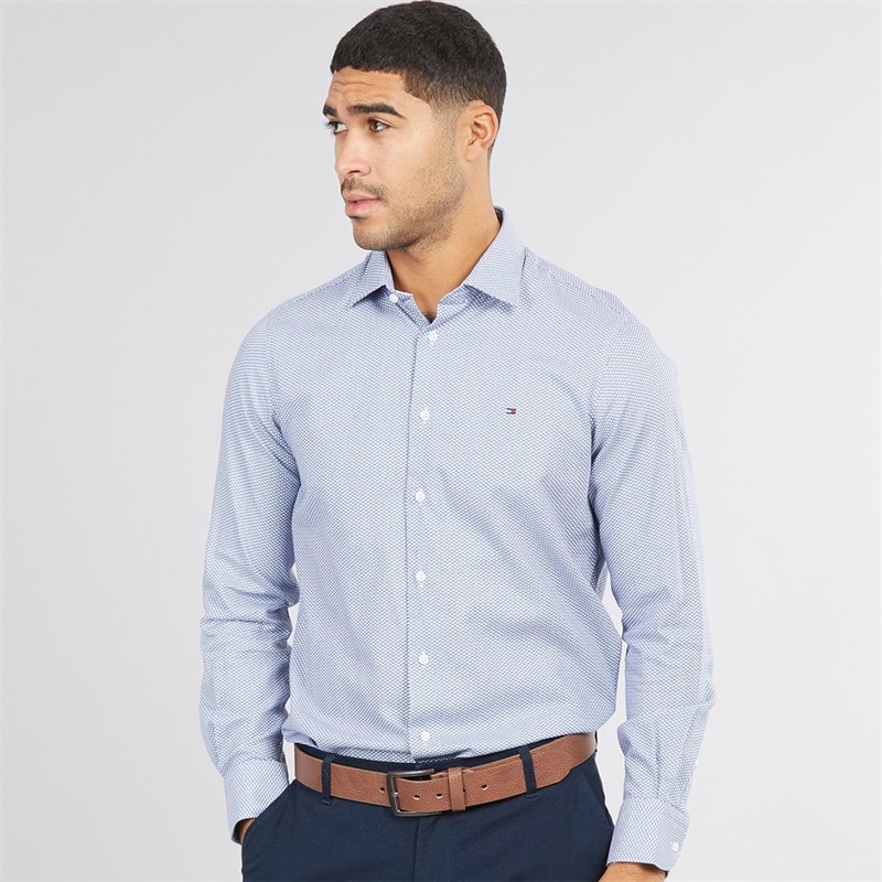 Tommy Hilfiger Mens Twill Geo Shirt Optic White/Preppy Navy - Image 3
