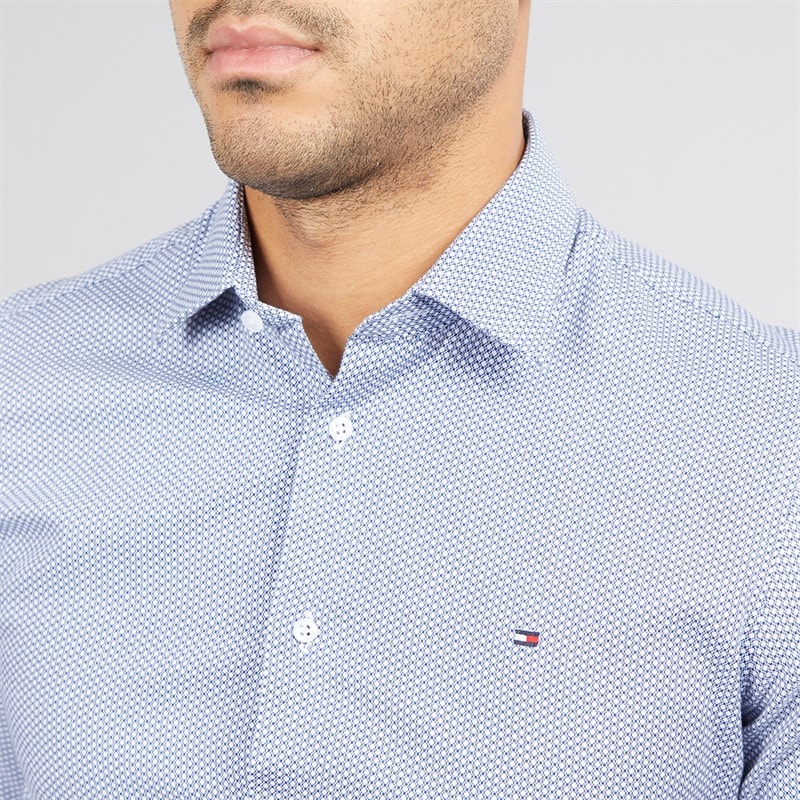 Tommy Hilfiger Mens Twill Geo Shirt Optic White/Preppy Navy - Image 5