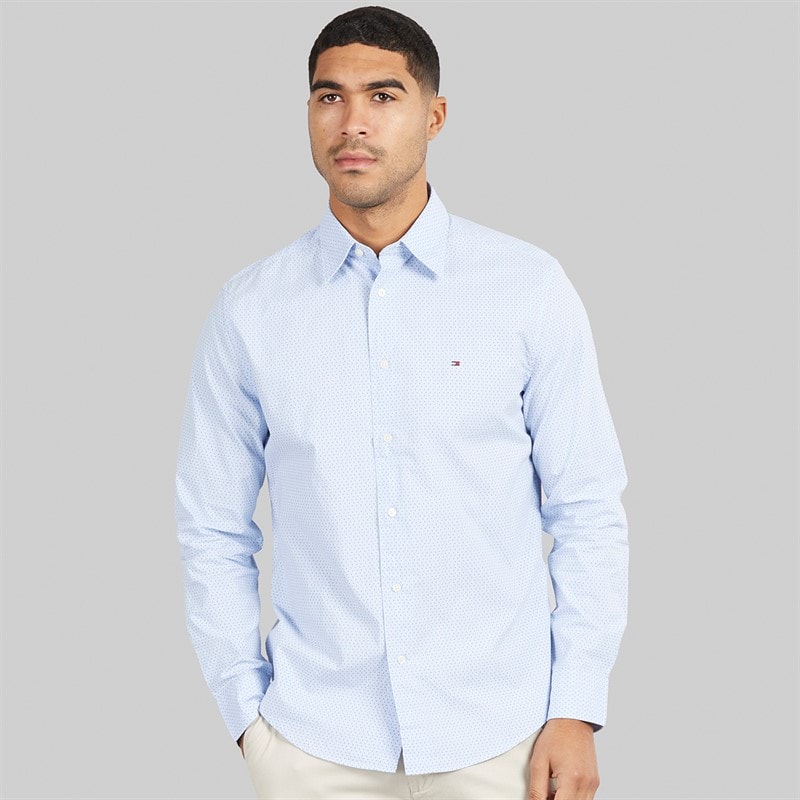 Tommy Hilfiger Mens Flex Poplin Mini Print Shirt Cloudy Blue - Image 1