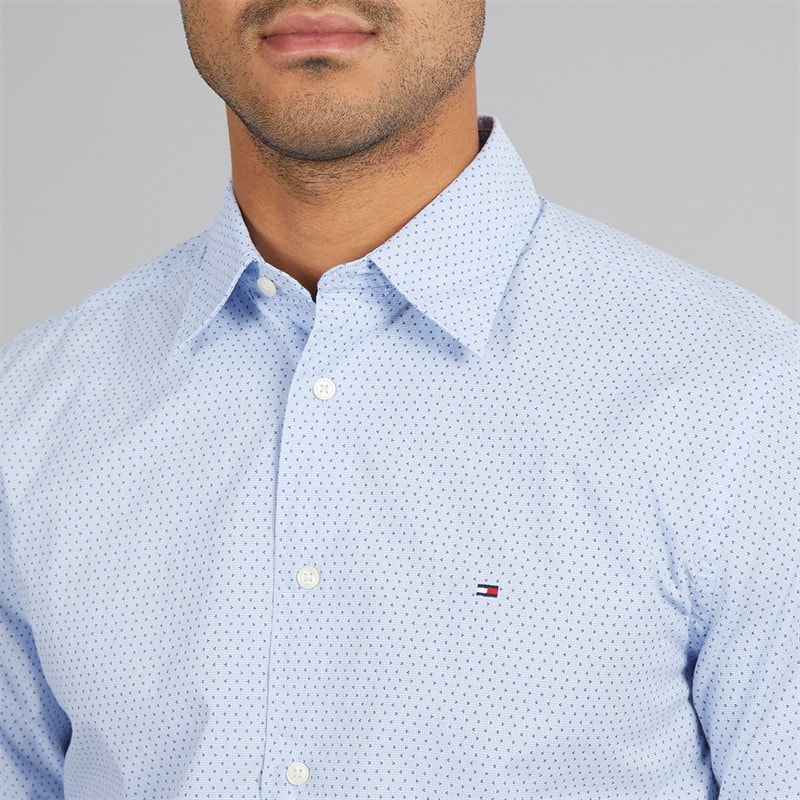 Tommy Hilfiger Mens Flex Poplin Mini Print Shirt Cloudy Blue - Image 3