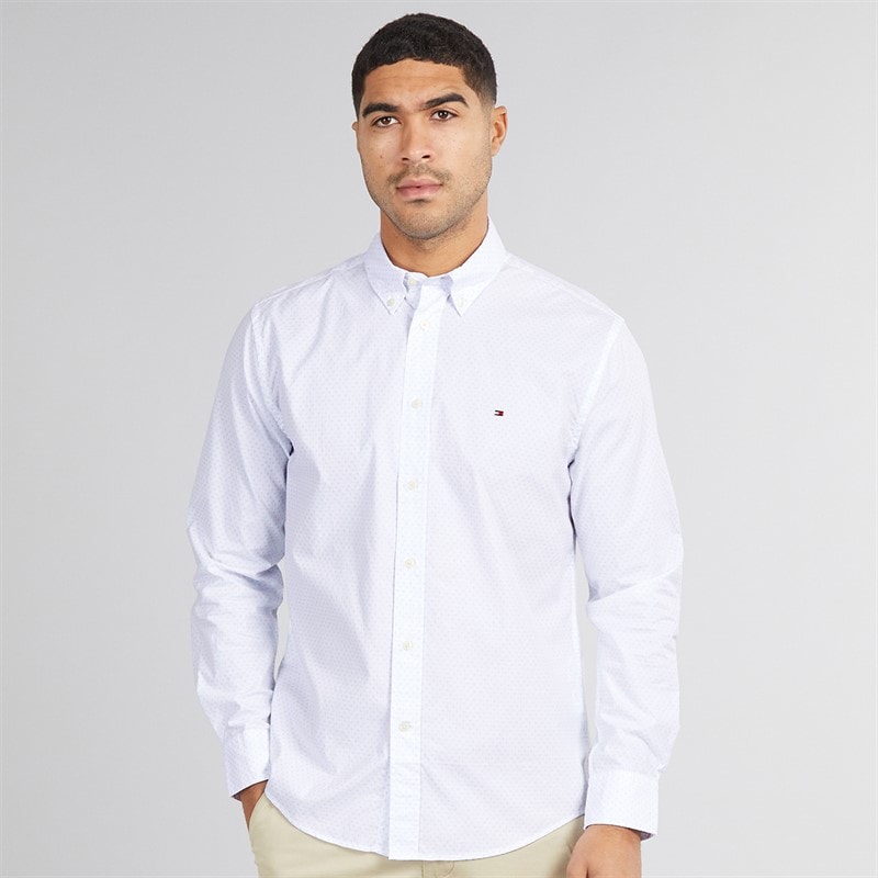 Tommy Hilfiger Mens Flex Poplin Shirt Optic White/Breezy Blue - Image 1