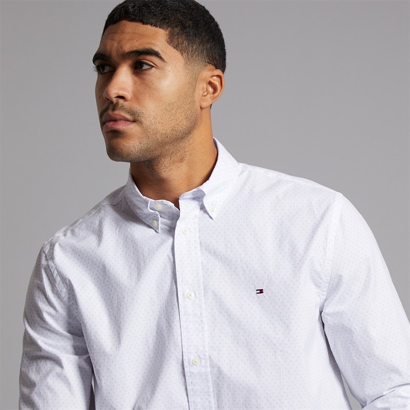 Tommy Hilfiger Mens Flex Poplin Shirt Optic White/Breezy Blue - Image 3