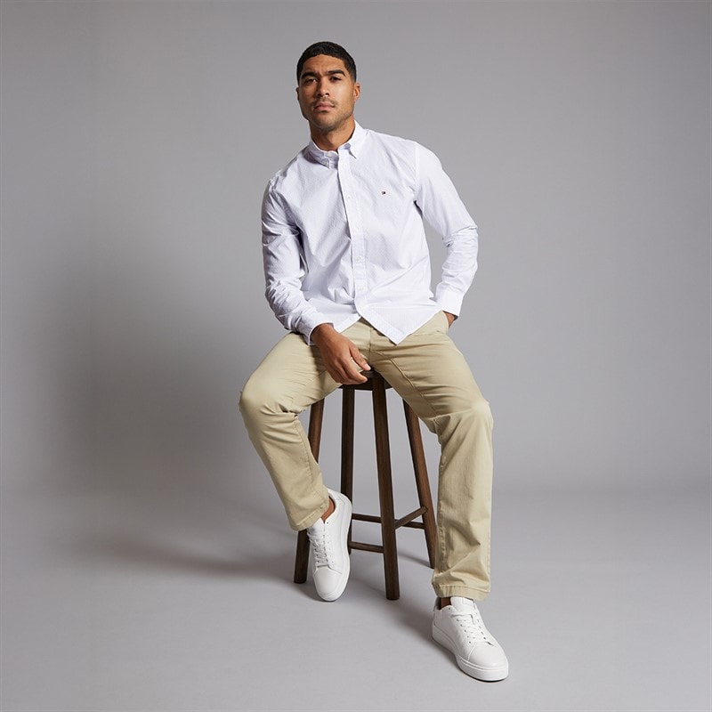 Tommy Hilfiger Mens Flex Poplin Shirt Optic White/Breezy Blue - Image 4