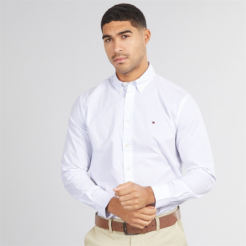 Tommy Hilfiger Mens Flex Poplin Shirt Optic White/Breezy Blue - Image 5