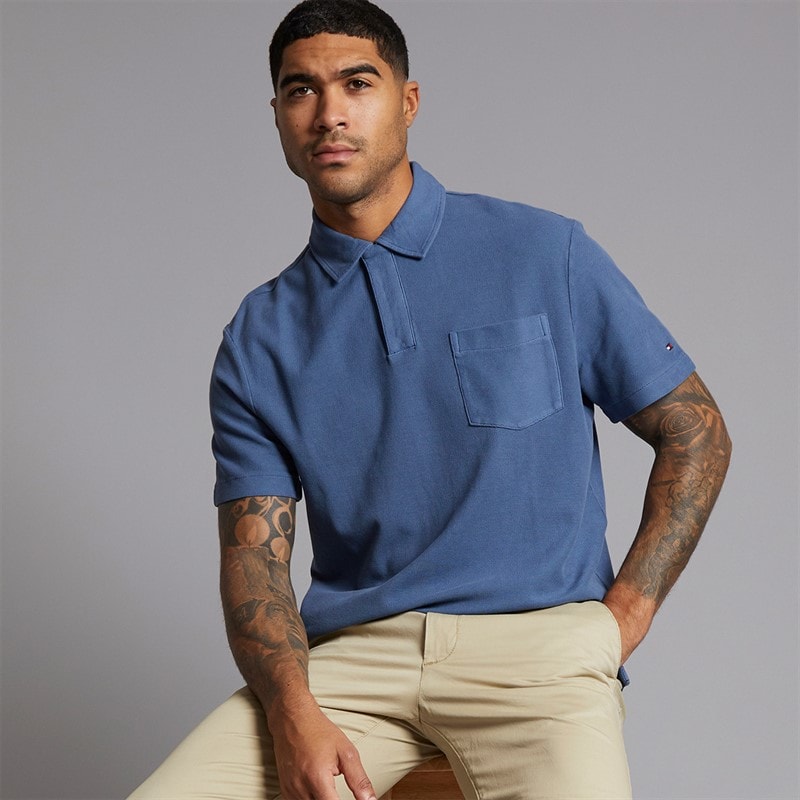 Tommy Hilfiger Mens Riviera Classic Fit Polo Shirt Preppy Navy